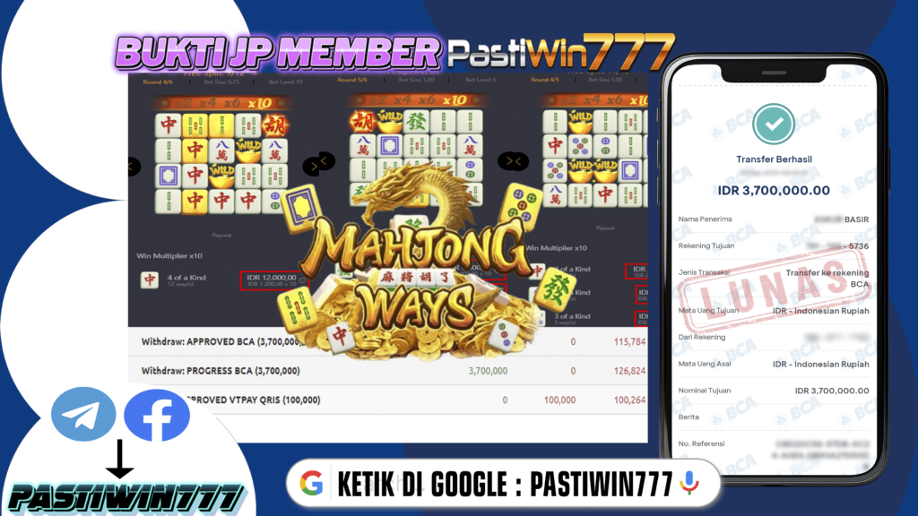 BUKTI TERBARU PEMBAYARAN MEMBER JP SLOT MAHJONG WAYS DI PASTIWIN777 HARI INI!!!