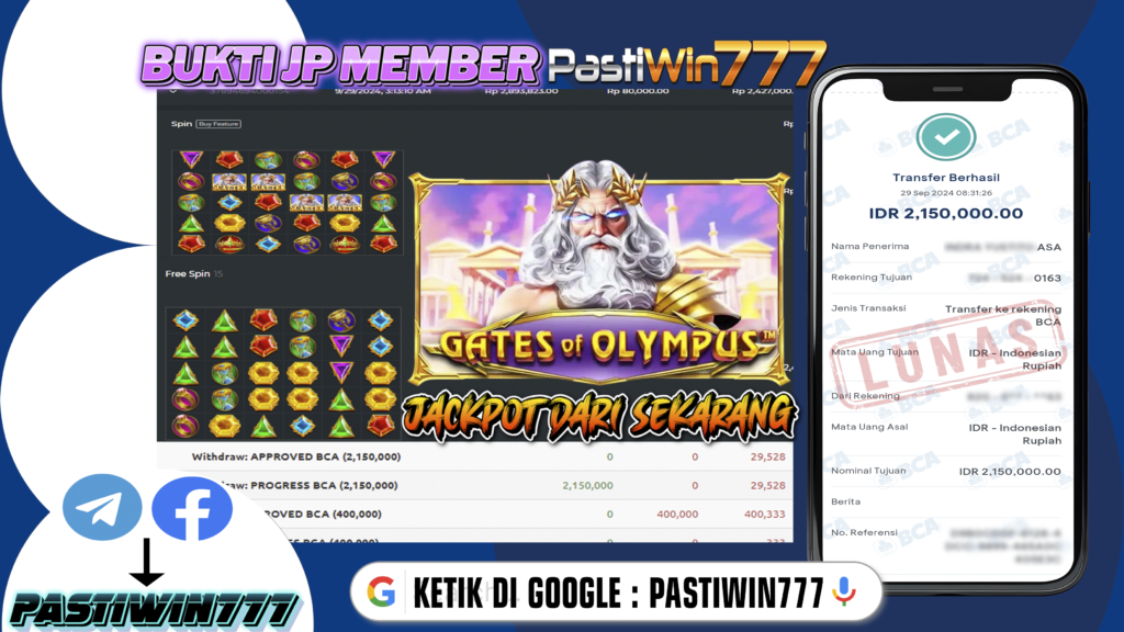 BUKTI TERBARU PEMBAYARAN MEMBER JP SLOT GATES OF OLYMPUS DI PASTIWIN777 HARI INI!!!