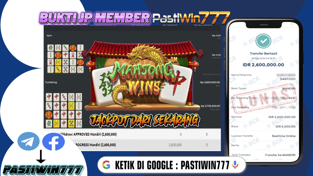 BUKTI TERBARU PEMBAYARAN MEMBER JP SLOT MAHJONG WINS DI PASTIWIN777 HARI INI!!!