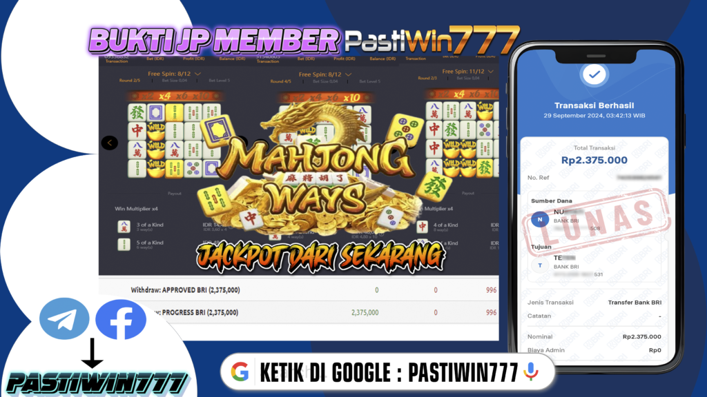 BUKTI TERBARU PEMBAYARAN MEMBER JP SLOT MAHJONG WINS DI PASTIWIN777 HARI INI!!!