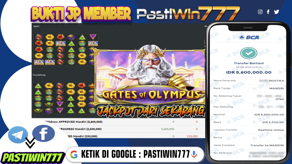 BUKTI TERBARU PEMBAYARAN MEMBER JP SLOT GATE OF OLYMPUS DI PASTIWIN777 HARI INI!!!