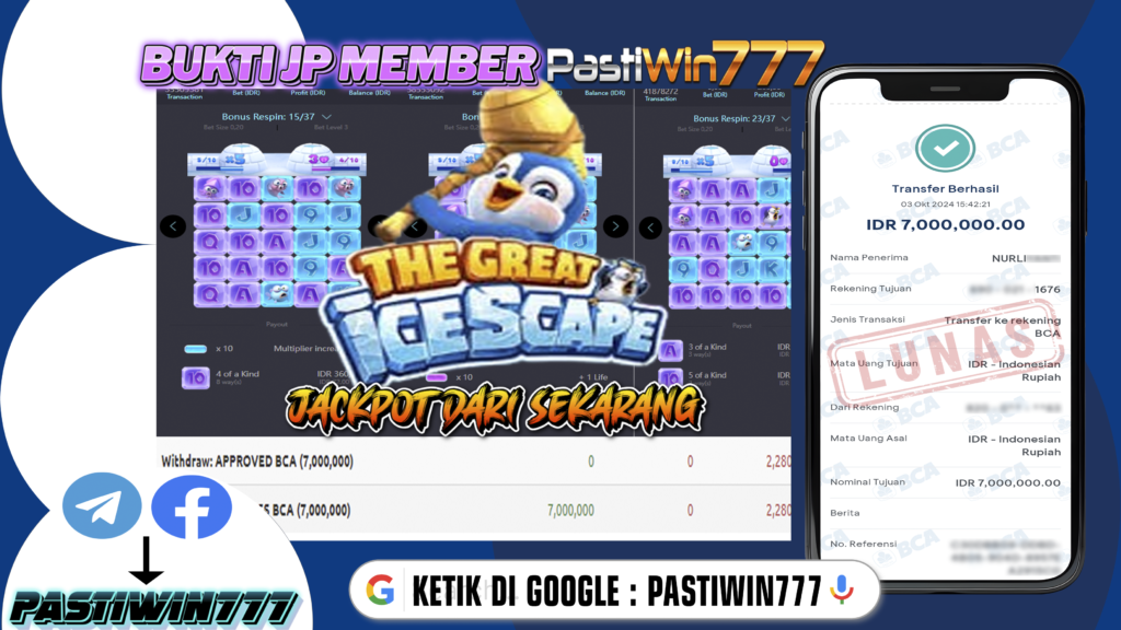 BUKTI TERBARU PEMBAYARAN MEMBER JP SLOT THE GREAT ICESCAPE DI PASTIWIN777 HARI INI!!!