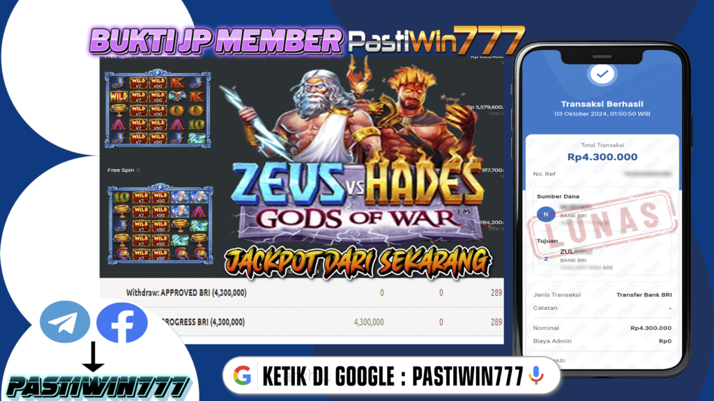 BUKTI TERBARU PEMBAYARAN MEMBER JP SLOT ZEUS VS HARDES – GOD OF WAR™ DI PASTIWIN777 HARI INI!!!