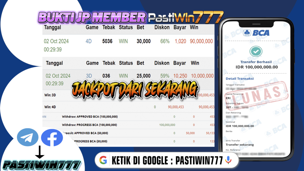 BUKTI PEMBAYARAN JP PASARAN CAROLINA DAY DI PASTIWIN777 HARI INI!!!