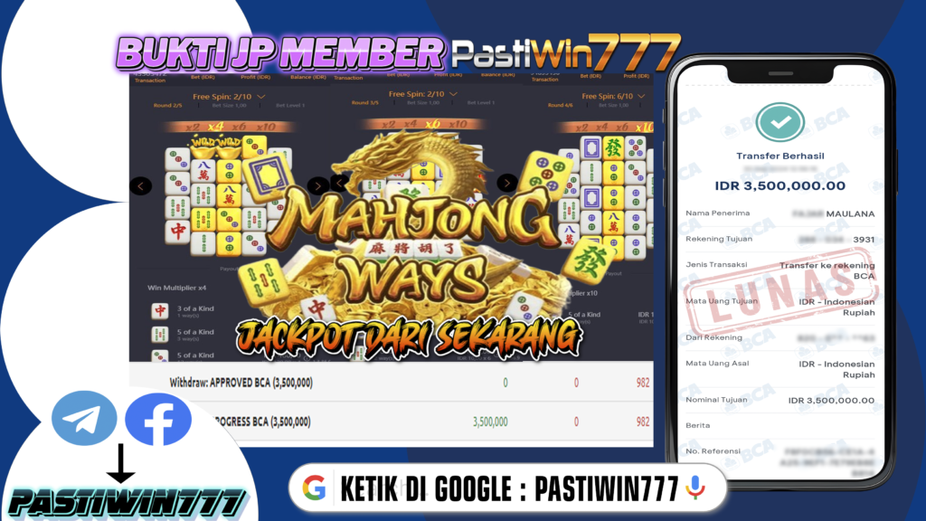 BUKTI TERBARU PEMBAYARAN MEMBER JP SLOT MAHJONG WAYS DI PASTIWIN777 HARI INI!!!