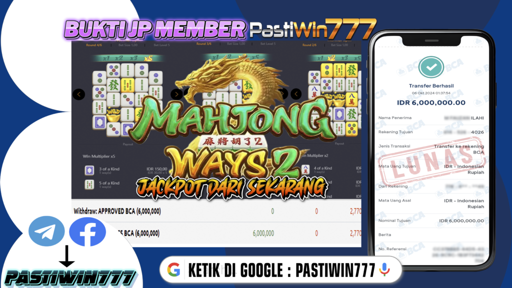 BUKTI TERBARU PEMBAYARAN MEMBER JP SLOT MAHJONG WAYS 2 DI PASTIWIN777 HARI INI!!!