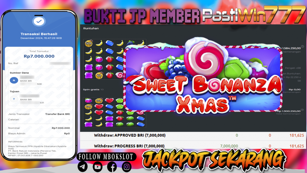 BUKTI TERBARU PEMBAYARAN MEMBER JP SLOT SWEET BONANZA XMAS DI PASTIWIN777 HARI INI