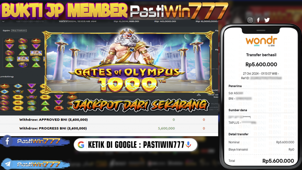 BUKTI TERBARU PEMBAYARAN MEMBER JP SLOT GATE OF OLYMPUS 1000 DI PASTIWIN777 HARI INI