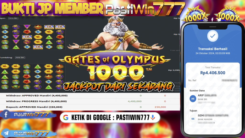 BUKTI TERBARU PEMBAYARAN MEMBER JP SLOT GATE OF OLYMPUS 1000 DI PASTIWIN777 HARI INI