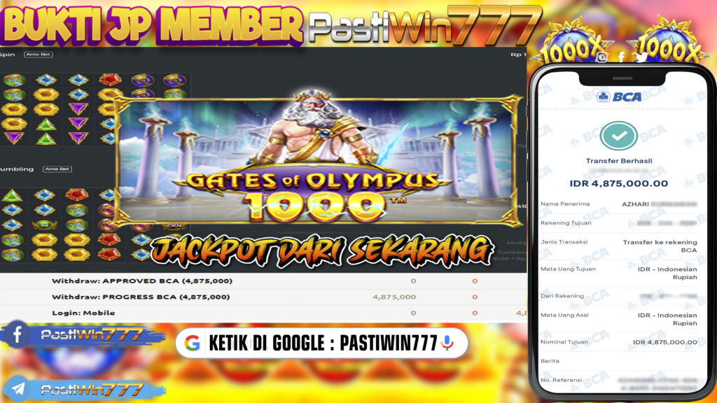 BUKTI TERBARU PEMBAYARAN MEMBER JP SLOT GATE OF OLYMPUS 1000 DI PASTIWIN777 HARI INI