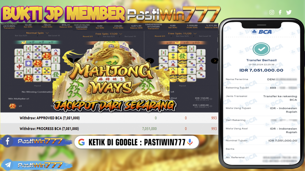 BUKTI TERBARU PEMBAYARAN MEMBER JP SLOT MAHJONG WAYS DI PASTIWIN777 HARI INI!!!