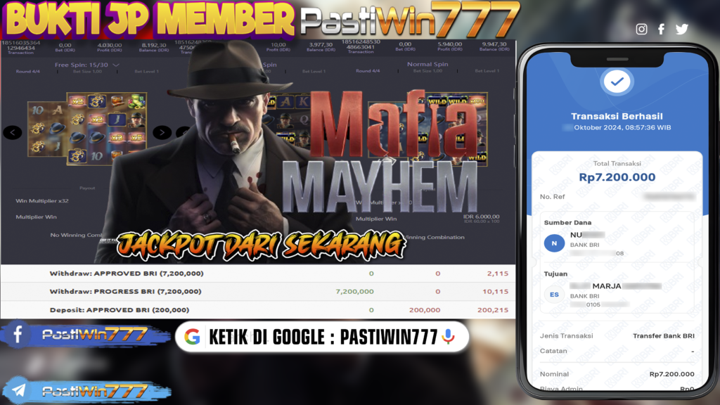 BUKTI TERBARU PEMBAYARAN MEMBER JP SLOT MAFIA MAYHEM DI PASTIWIN777 HARI INI