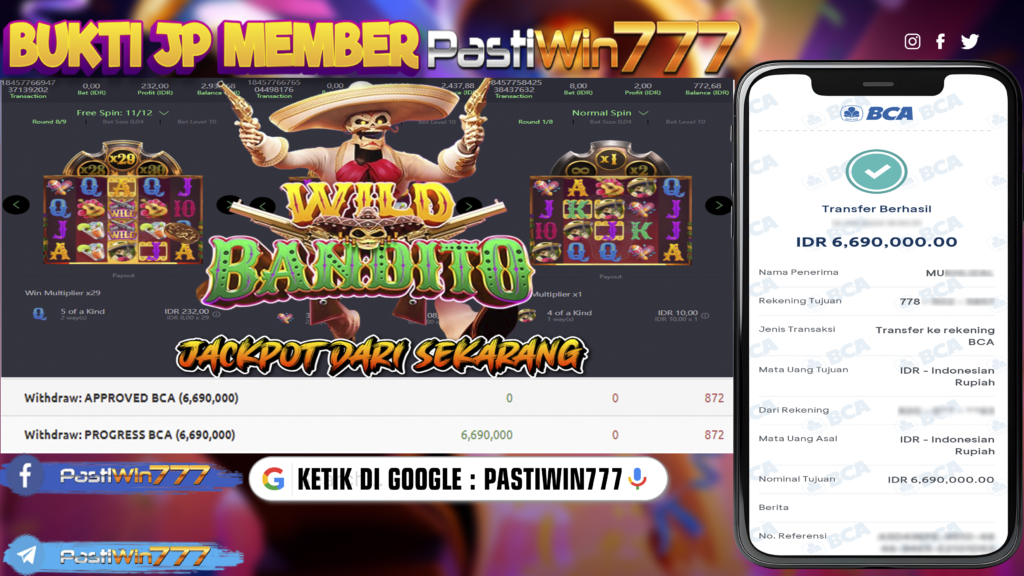 BUKTI JACKPOT TERBARU MEMBER PASTIWIN777 DI SLOT WILD BANDITO HARI INI