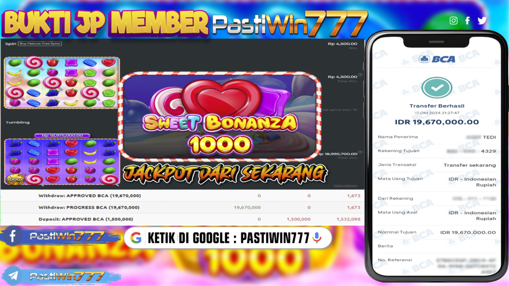 BUKTI TERBARU PEMBAYARAN MEMBER JP SLOT SWEET BONANZA 1000 DI PASTIWIN777 HARI INI