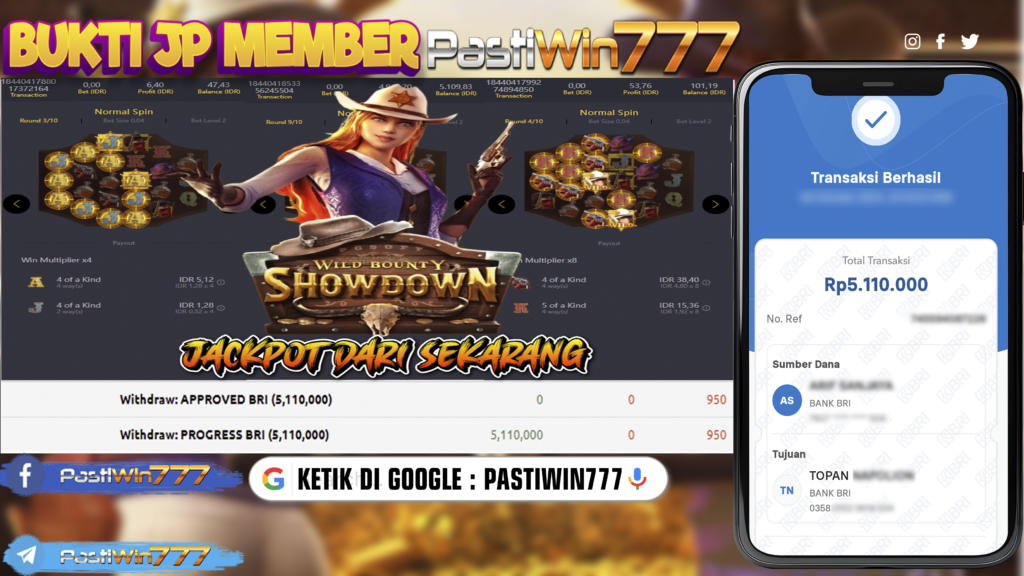 BUKTI TERBARU PEMBAYARAN MEMBER JP SLOT WILD BOUNTY SHOWDOWN DI PASTIWIN777 HARI INI!!!