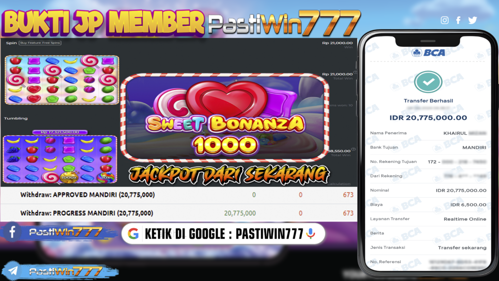 BUKTI TERBARU PEMBAYARAN MEMBER JP SLOT SWEET BONANZA 1000 DI PASTIWIN777 HARI INI!!!