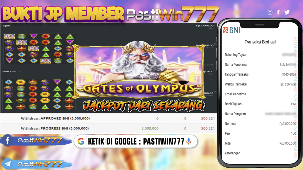 BUKTI TERBARU PEMBAYARAN MEMBER JP SLOT GATE OF OLYMPUS DI PASTIWIN777 HARI INI!!!