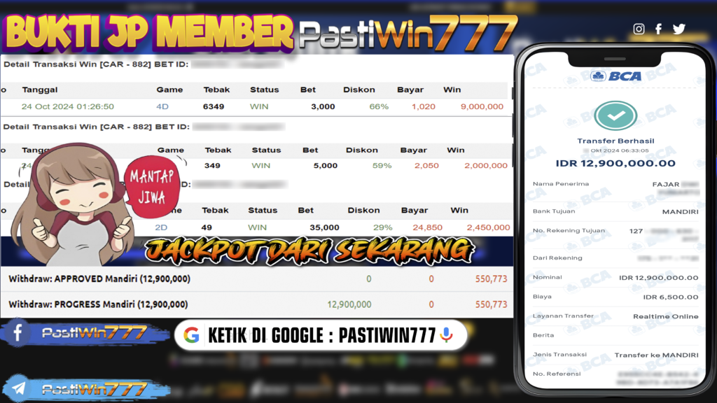 BUKTI PEMBAYARAN JP PASARAN CAROLINA DAY DI PASTIWIN777 HARI INI