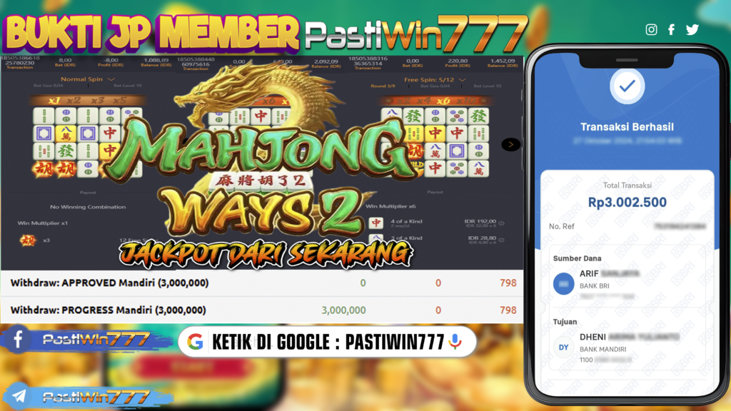 BUKTI PEMBAYARAN MEMBER JP SLOT MAHJONG WAYS 2 DI PASTIWIN777 HARI INI