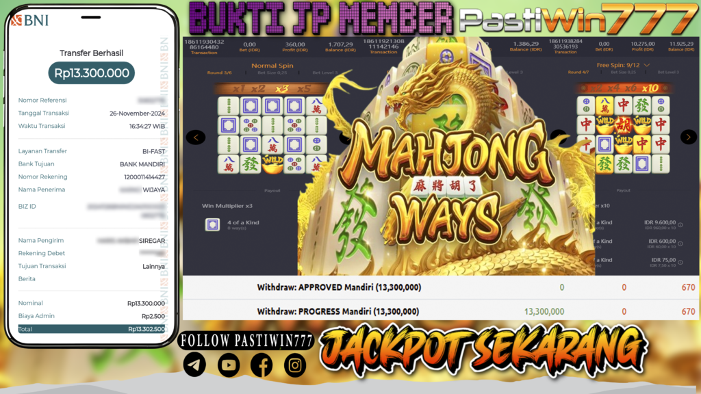 BUKTI TERBARU MEMBER JP SLOT MAHJONG WAYS DI PASTIWIN777 HARI INI