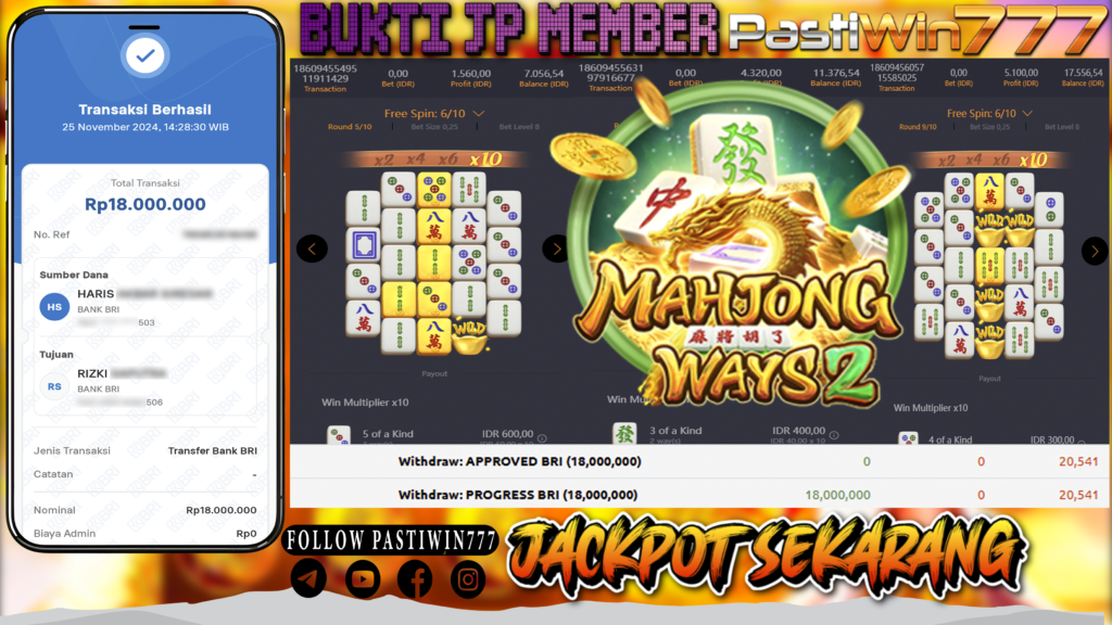 BUKTI PEMBAYARAN MEMBER JP SLOT MAHJONG WAYS 2 DI PASTIWIN777 HARI INI