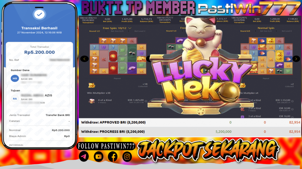 BUKTI TERBARU PEMBAYARAN MEMBER JP SLOT LUCKY NEKO DI PASTIWIN777 HARI INI!!!