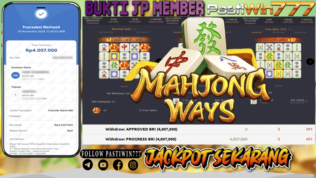 BUKTI TERBARU MEMBER JP SLOT MAHJONG WAYS DI PASTIWIN777 HARI INI