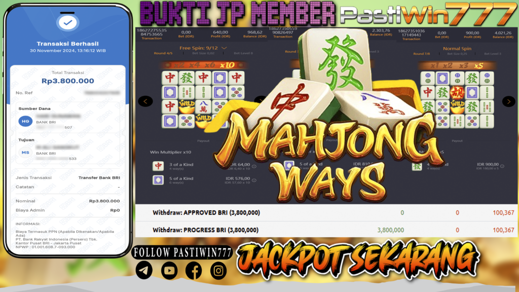 BUKTI TERBARU MEMBER JP SLOT MAHJONG WAYS DI PASTIWIN777 HARI INI