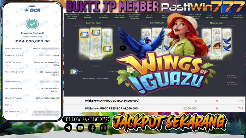 BUKTI TERBARU MEMBER JP SLOT WINGS OF IGUAZU DI PASTIWIN777 HARI INI