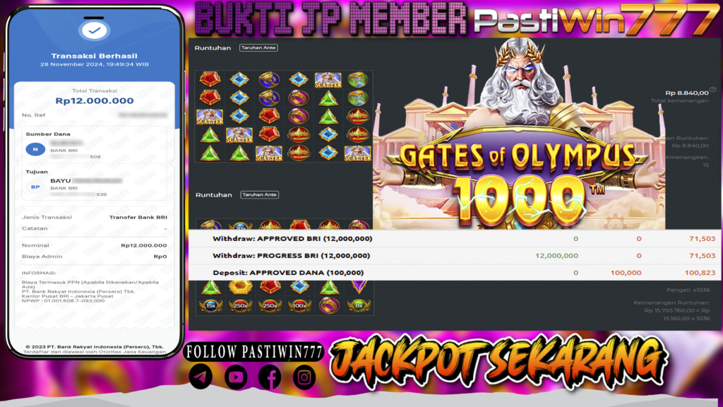 BUKTI TERBARU MEMBER JP SLOT GATE OF OLYMPUS 1000 DI PASTIWIN777 HARI INI