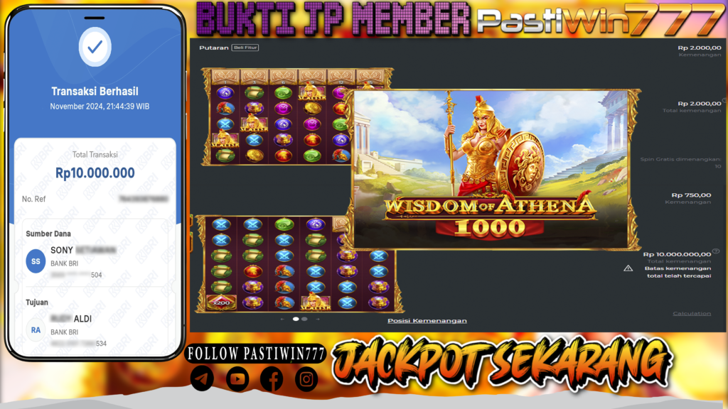 BUKTI TERBARU MEMBER JP SLOT WISDOM OF ATHENA 1000 DI PASTIWIN777 HARI INI