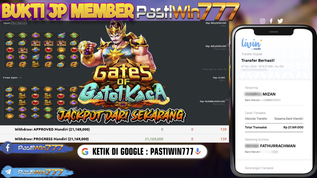 BUKTI TERBARU MEMBER JP SLOT GATE OF GATOT KACA 1000 DI PASTIWIN777 HARI INI