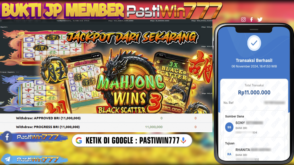 BUKTI TERBARU MEMBER JP SLOT MAHJONG WINS 3-BLACK SCATTER DI PASTIWIN777 HARI INI