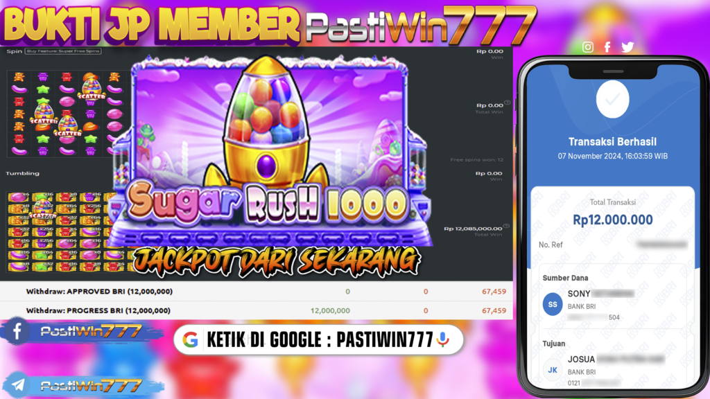 BUKTI TERBARU MEMBER JP SLOT SUGAR RUSH 1000 DI PASTIWIN777 HARI INI