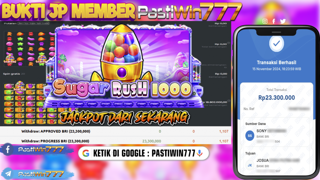 BUKTI TERBARU MEMBER JP SLOT SUGAR RUSH 1000 DI PASTIWIN777 HARI INI