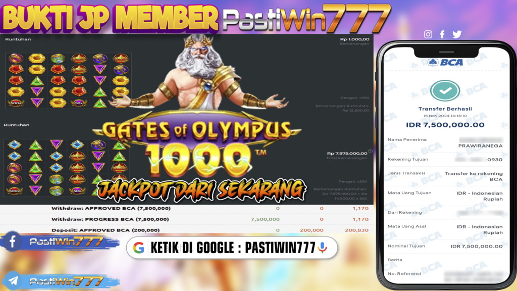 BUKTI TERBARU MEMBER JP SLOT GATE OF OLYMPUS 1000 DI PASTIWIN777 HARI INI