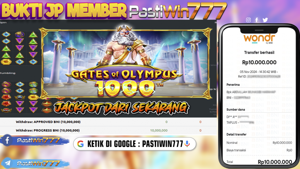 BUKTI TERBARU MEMBER JP SLOT GATE OF OLYMPUS 1000 DI PASTIWIN777 HARI INI