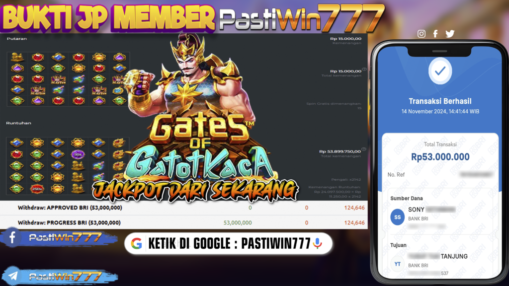 BUKTI TERBARU MEMBER JP SLOT GATE OF GATOT KACA 1000 DI PASTIWIN777 HARI INI