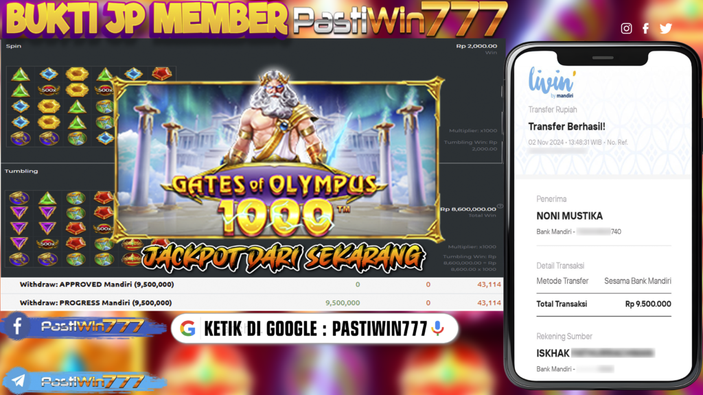 BUKTI TERBARU MEMBER JP SLOT GATE OF OLYMPUS 1000 DI PASTIWIN777 HARI INI