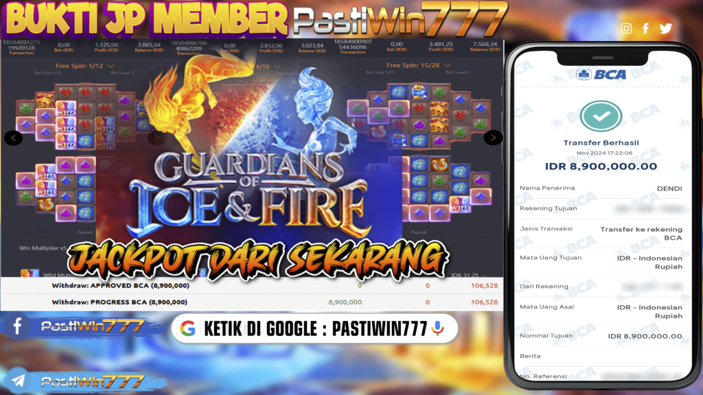 BUKTI TERBARU MEMBER JP SLOT GUARDIANS OF ICE&FIRE DI PASTIWIN777 HARI INI