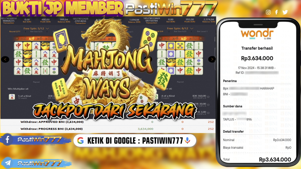 BUKTI TERBARU MEMBER JP SLOT MAHJONG WAYS DI PASTIWIN777 HARI INI