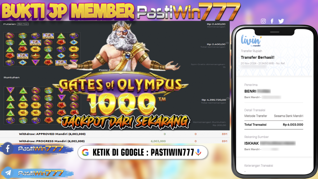 BUKTI TERBARU MEMBER JP SLOT GATE OF OLYMPUS 1000 DI PASTIWIN777 HARI INI