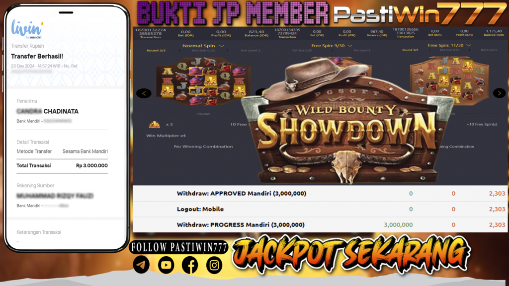 BUKTI TERBARU MEMBER JP SLOT WILD BOUNTY SHOWDOWN DI PASTIWIN777 HARI INI