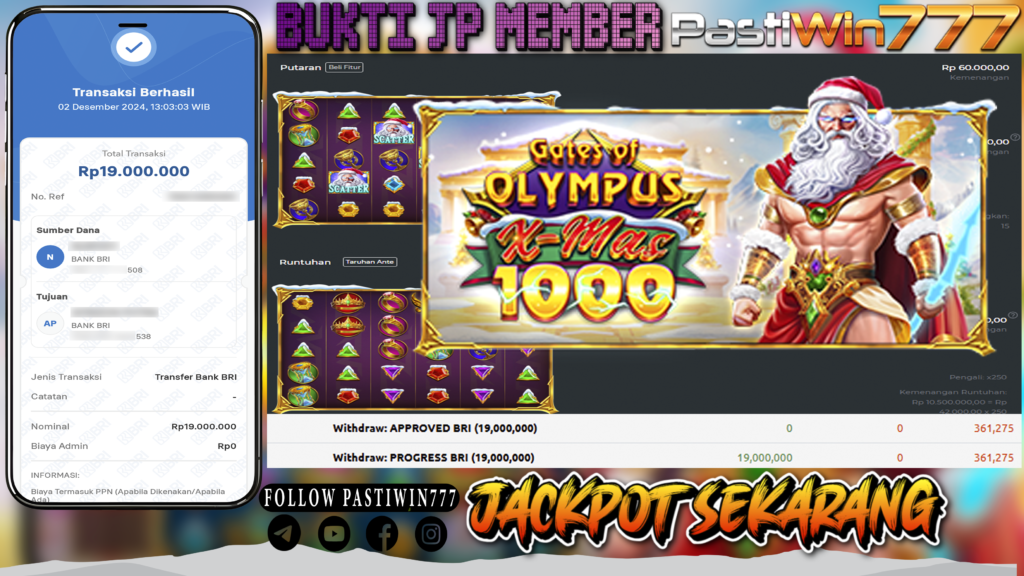 BUKTI TERBARU MEMBER JP SLOT GATE OF OLYMPUS X-MAS 1000 DI PASTIWIN777 HARI INI