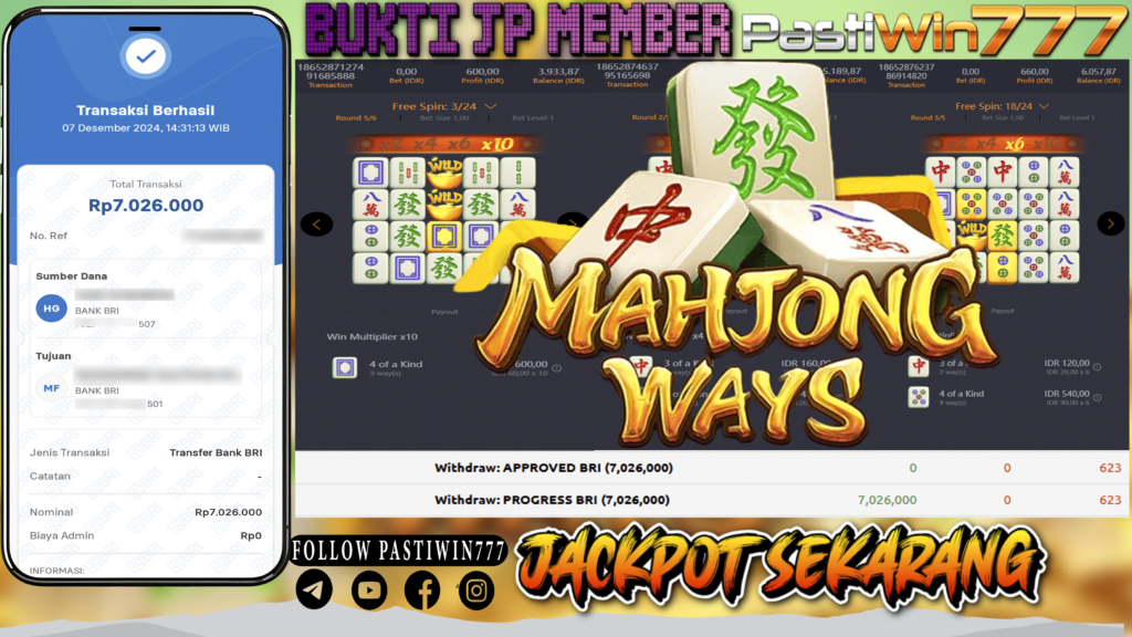 BUKTI TERBARU MEMBER JP SLOT MAHJONG WAYS DI PASTIWIN777 HARI INI