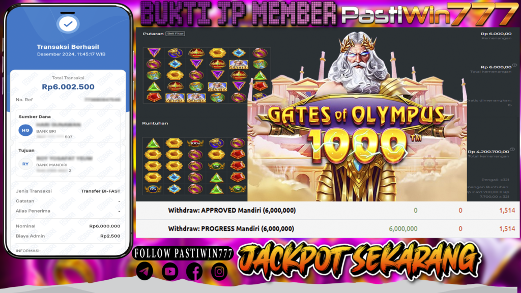 BUKTI TERBARU MEMBER JP SLOT GATE OF OLYMPUS 1000 DI PASTIWIN777 HARI INI