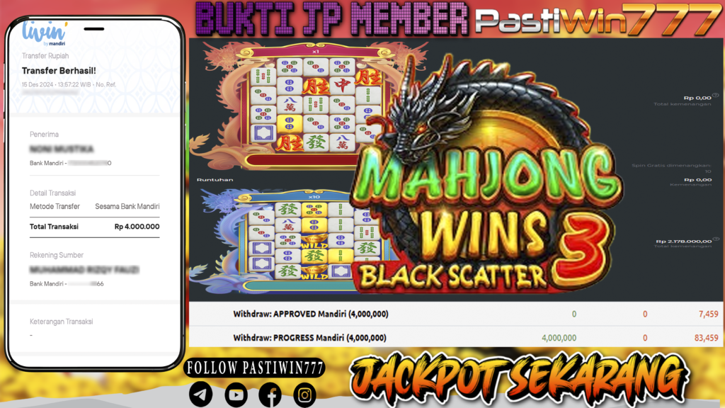 BUKTI TERBARU MEMBER JP SLOT MAHJONG WINS 3-BLACK SCATTER DI PASTIWIN777 HARI INI