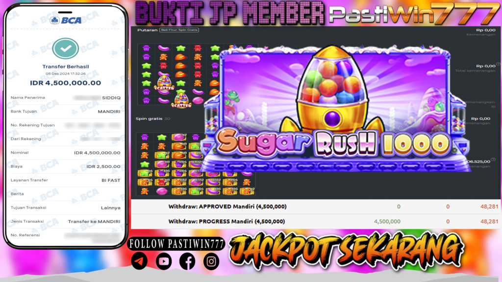 BUKTI TERBARU MEMBER JP SLOT SUGAR RUSH 1000 DI PASTIWIN777 HARI INI