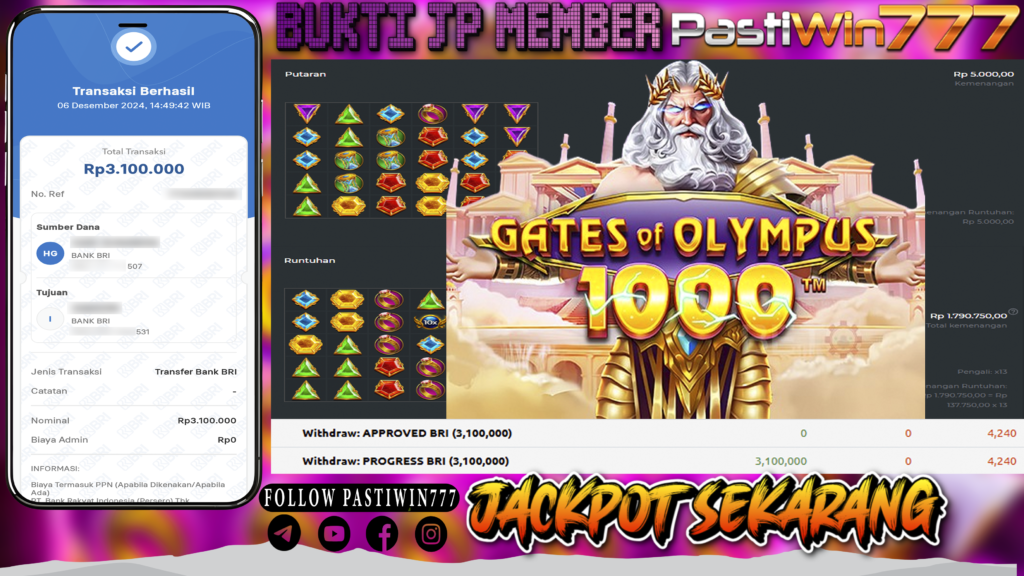 BUKTI TERBARU MEMBER JP SLOT GATE OF OLYMPUS 1000 DI PASTIWIN777 HARI INI