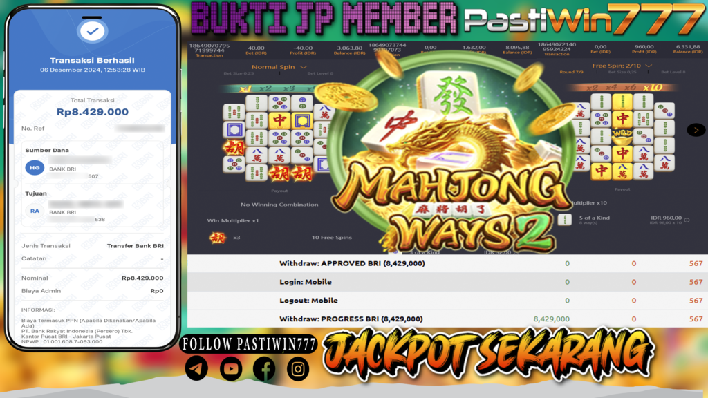 BUKTI PEMBAYARAN MEMBER JP SLOT MAHJONG WAYS 2 DI PASTIWIN777 HARI INI